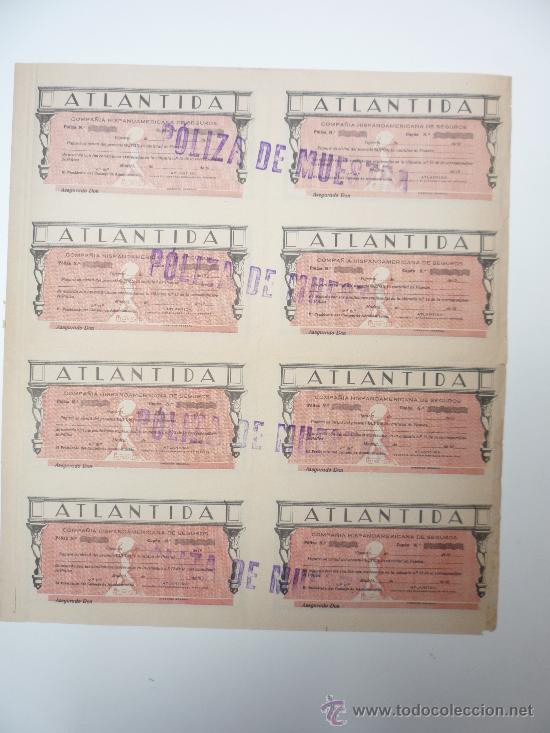 Documentos antiguos: CUPONES ANTIGUOS SEGUROS ATLANTIDA - Foto 1