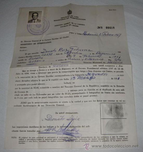 Alte Dokumente: ANTIGUO DOCUMENTO DE LA REPUBLICA DE CUBA MINISTERIO DE GOBERNACION - DIRECCION GENERAL DE LA CARTER
