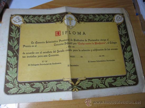 Documentos antiguos: VIGO 194? - DIPLOMA SIN OTORGAR - LUCHA CONTRA LA BLASFEMIA - EDI JURRIALPE - RARA TIPOGRAFIA