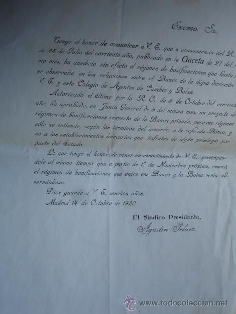 Old Documents: BANCO DE ESPA&Ntilde;A.AGENTE CAMBIO Y BOLSA.1920,AGUSTIN PELAEZ