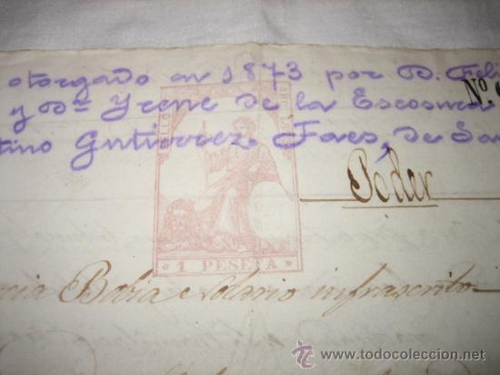 Documentos antiguos: PODER CONCEDIDO  EN MIERES    EN EL A&Ntilde;O DE 1873   SELLO 1 PTA - Foto 2