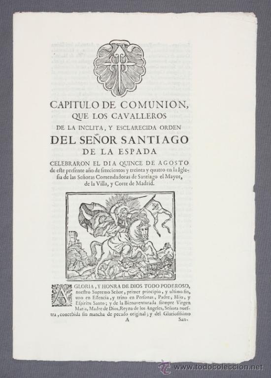 Documentos antiguos: ORDEN DE SANTIAGO. CAP&Iacute;TULO CELEBRADO EN MADRID EN 1.734.