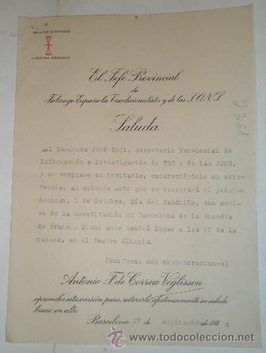 Documentos antigos: Documento con membrete de falange, Tama&ntilde;o cuartilla