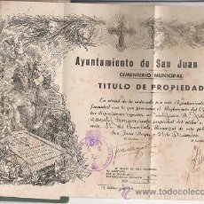 Documentos antiguos: L1-686 SAN JUAN DESPI TITULO DE PROPIEDAD DEL NICHO Nº 77 DEL CEMENTERIO MUNICIPAL 27-12-1940