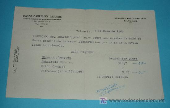 Documentos antiguos: ANALITICA DE UN BA&Ntilde;O DE CROMO - Foto 1