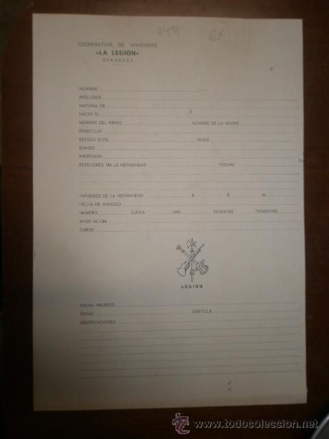 Documentos antiguos: Cooperativa de viviendas, La Legi&oacute;n, tama&ntilde;o folio