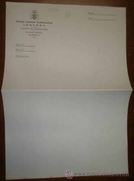 Documentos antiguos: Documento en blanco, tama&ntilde;o folio, del Frente de Juventudes - Foto 1