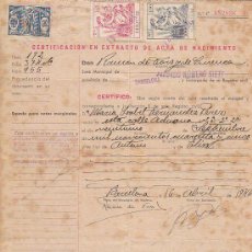 Documentos antiguos: ACTA DE NACIMIENTO DEL REGISTRO CIVIL DE BARCELONA DEL AÑO 1946. LLEVA SELLOS DE JUSTICIA MUNCIPAL
