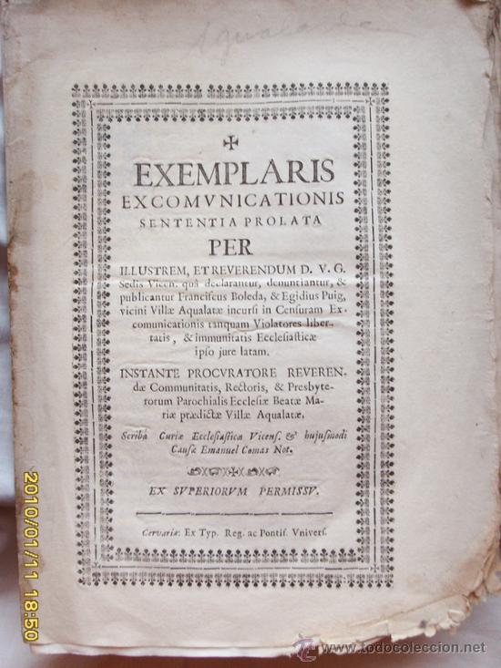 Documentos antiguos: EXCOMUNION DE UNOS IGUALADINOS DOCUMENTO del A&Ntilde;O 1732 IGUALADA - Foto 1