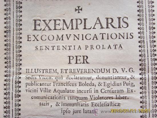 Documentos antiguos: EXCOMUNION DE UNOS IGUALADINOS DOCUMENTO del A&Ntilde;O 1732 IGUALADA - Foto 2