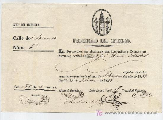 Documents Anciens: Recibo de alquiler por 80 reales,pagados por D.Jos&eacute; M&ordm; de Ibarra a la Diputaci&oacute;n de Hacienda del I-