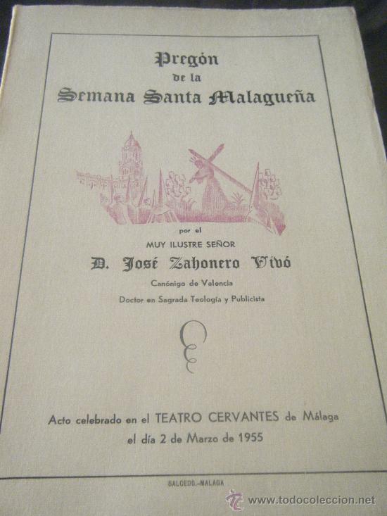 Documentos antiguos: PREG&Oacute;N SEMANA SANTA DE M&Aacute;LAGA 1955 - Foto 1