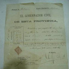 Documentos antiguos: PASAPORTE DE LUIS FALCON Y HERNANDEZ PARA PASAR DE MATANZAS A VERACRUZ. 1897.. Lote 24268627