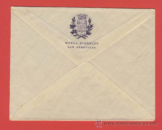 Documentos antiguos: ETIQUETA  HOTEL-SOBRE -HOTEL BIARRITZ  TIMBRADO SECO + LACRE-SAN SEBASTIAN -GUPUZCUA - 1925