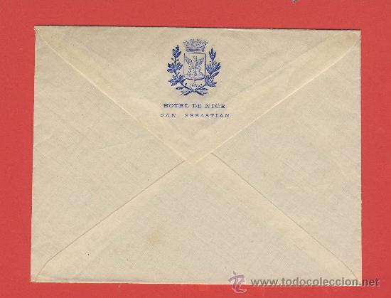 Documentos antiguos: ETIQUETA  HOTEL-SOBRE -HOTEL DE NICE  TIMBRADO SECO + LACRE-SAN SEBASTIAN -GUPUZCUA - 1925