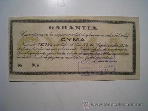Documentos antiguos: RELOJ CYMA - GARANTIA 1954 - Foto 1