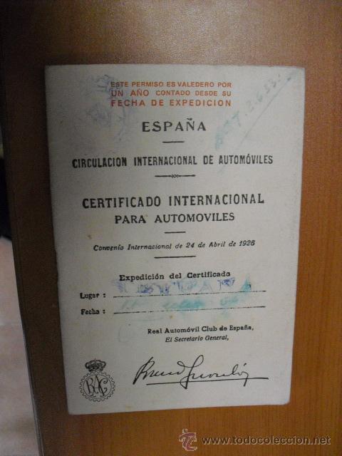 Documentos antiguos: certificado internacional para automoviles - Foto 1