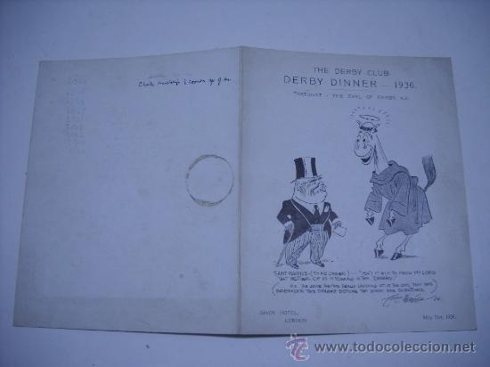 Documentos antiguos: MENU.THE DERBY CLUB. CLUB DERBY DINNER 1936. SAVOY HOTEL LONDON. D&Iacute;PTICO 20X25 CM CERRADO