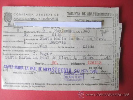 Documentos antiguos: TARJETA DE ABASTECIMIENTO. RACIONAMIENTO. POSGUERRA. 1945. . ENVIO GRATIS&iexcl;&iexcl;&iexcl;