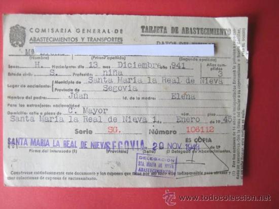 Documentos antiguos: TARJETA DE ABASTECIMIENTO. RACIONAMIENTO. POSGUERRA. 1947.DIFERENTES TITULARES . ENVIO GRATIS&iexcl;&iexcl;&iexcl;
