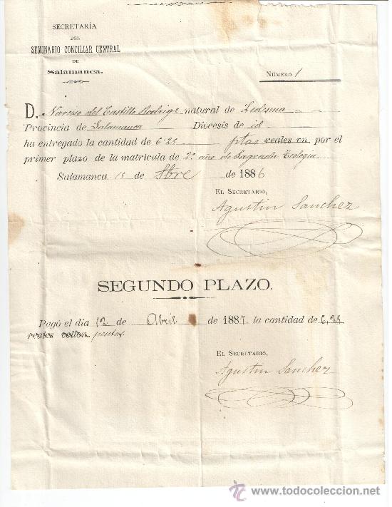 Documentos antiguos: DOCUMENTO DE 1887, PAGO DE MATRICULA EN SALAMANCA - Foto 1