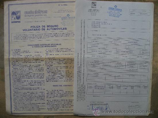 Documentos antiguos: POLIZA DE SEGURO PARA SEAT 131-1430.UNION IBERICA DE SEGUROS GENERALES,S.A.