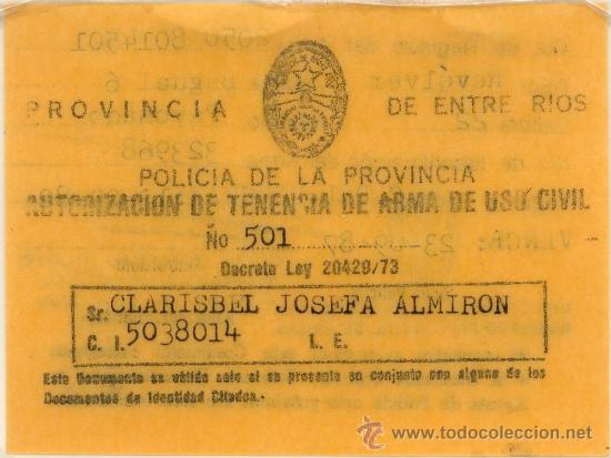permiso-licencia de armas de Argentina, 1982