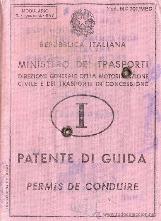 Old Documents: permiso-licencia- carnet de conducir de Italia, 1981