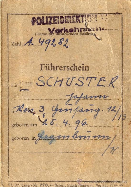 Old Documents: permiso-licencia- carnet de conducir de Austria, expedido en Viena en 1947