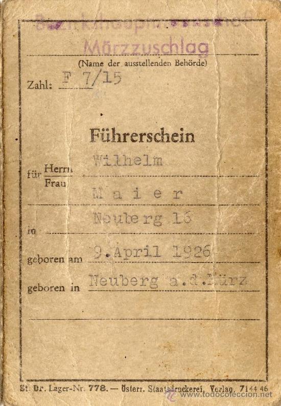 Old Documents: permiso-licencia- carnet de conducir de Austria, expedido en M&uuml;rzzuschlag (Austria) en 1948
