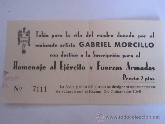 Documentos antiguos: GRANADA: GUERRA CIVIL: PAPELETAS RIFA HOMENAJE AL EJERCITO. CENTRO ARTISTICO.  4 DOCUMENTOS