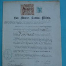 Documentos antiguos: DOCUMENTO DE DON MANUEL SÁNCHEZ PIJUÁN, EN SEVILLA 19-II-1895 -CALLES CARBONERA Y LAS PALMAS-