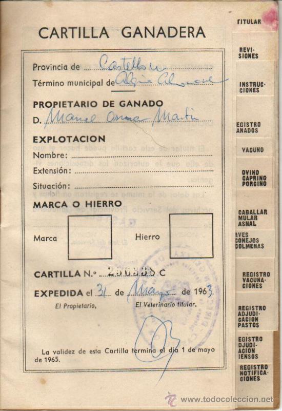 Documentos antiguos: 1963 CASTELLON. CARTILLA GANADERA - Foto 2