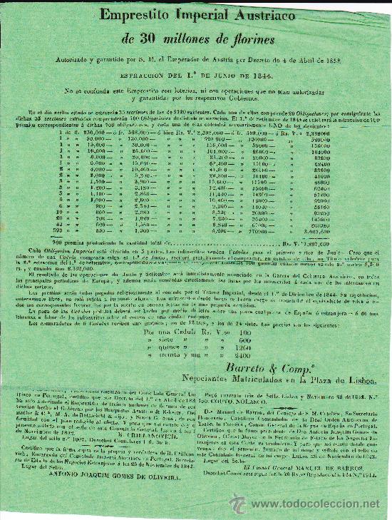 Documentos antiguos: Emprestito Imperial Austriaco autoriza y garantiza S.M.Emperador de Austria 1844