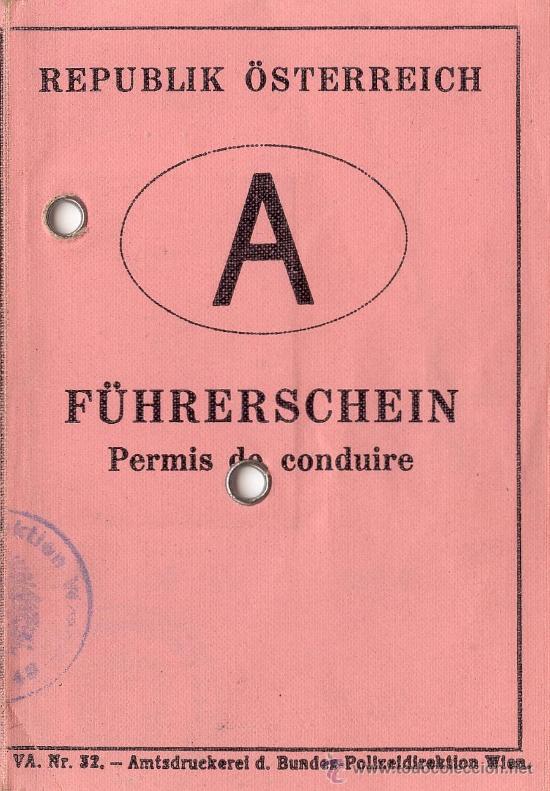 Old Documents: Permiso-licencia-carnet de conducir de Austria 1961 (ver fotos)