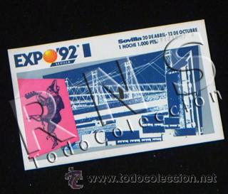 Documentos antiguos: ENTRADA DE LA EXPO 92 NOCHE - SEVILLA 1992 EXPOSICI&Oacute;N UNIVERSAL ESPA&Ntilde;A HIST&Oacute;RICO TIQUE EXPO92