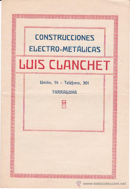 Documentos antiguos: Construcciones Electro-Met&aacute;licas Luis Clanchet Tarragona 1940