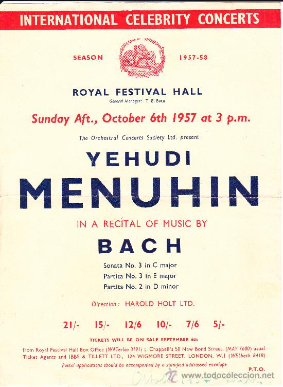 Documentos antiguos: Royal Festival Hall October 1957