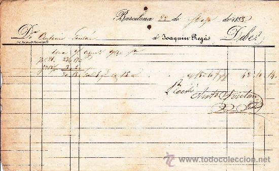 Documentos antiguos: Albaran Joaquin Reg&aacute;s Barcelona 1858 - Foto 1