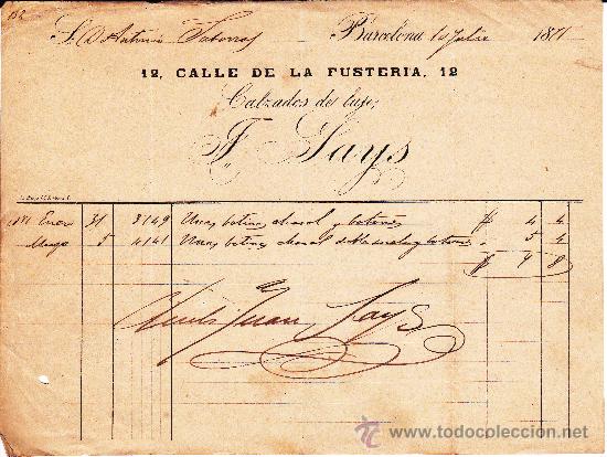 Documentos antiguos: J.Lays Barcelona 1871 Calzados de lujo.
