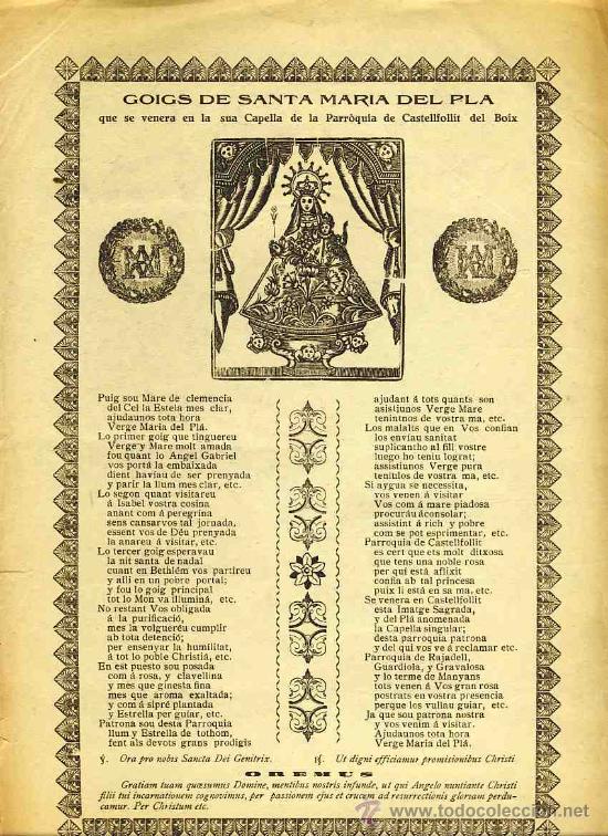 Documentos antiguos: Goigs de Santa Maria del Pla, venerada a CASTELLFOLLIT DEL BOIX (Ed.J.Roca de Manresa)