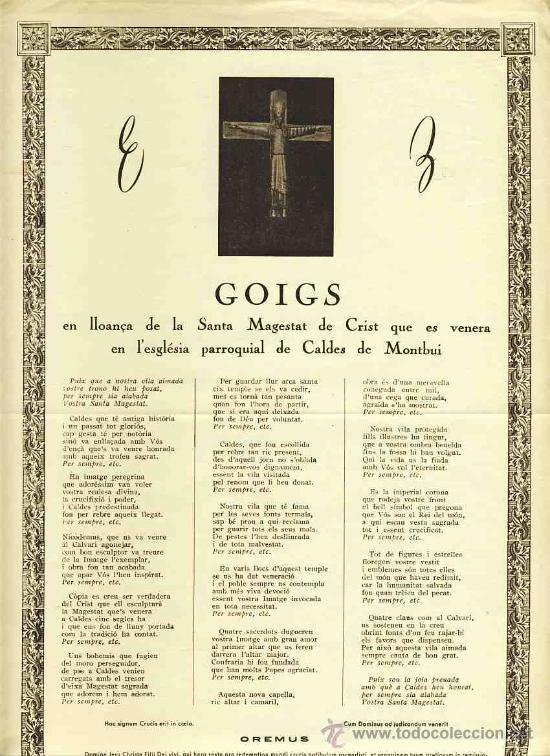 Documentos antiguos: Goigs en lloan&ccedil;a de la Santa Magestad que es venera a CALDES DE MONTBUI