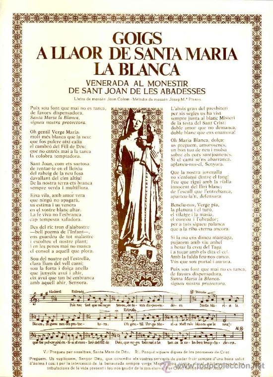 Documentos antiguos: Goigs a llaor de SANTA MARIA LA BLANCA, venerada a Sant Joan de les Abadesses
