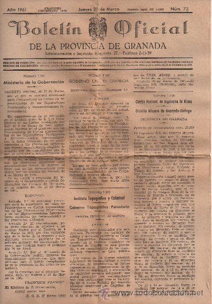 Documentos antigos: BOLET&Iacute;N OFICIAL DE LA PROVINCIA DE GRANADA. 1961.