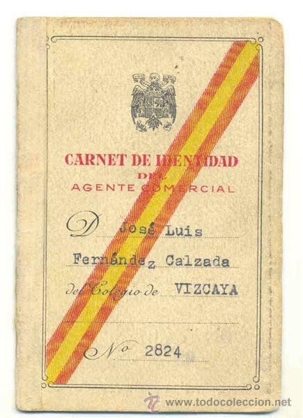 Old Documents: Carnet de identidad de agente comercial .. Vizcaya &ndash; 1950