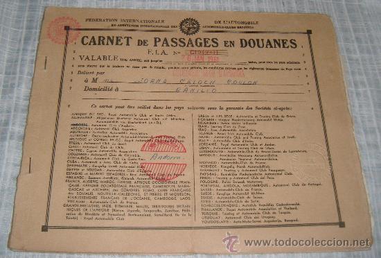 Documentos antiguos: carnet de paso de aduanas internacional para un vehiculo ford a&ntilde;os 60