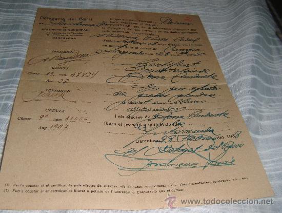 Documentos antiguos: certificado buena conducta de un ciudadano de barcelona,expedido delegacion de barrio 1937