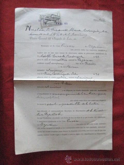 Documentos antiguos: DISPENSA PARA UN MATRIMONIO. LE&Oacute;N 1956. ENVIO GRATIS&iexcl;&iexcl;&iexcl; - Foto 1