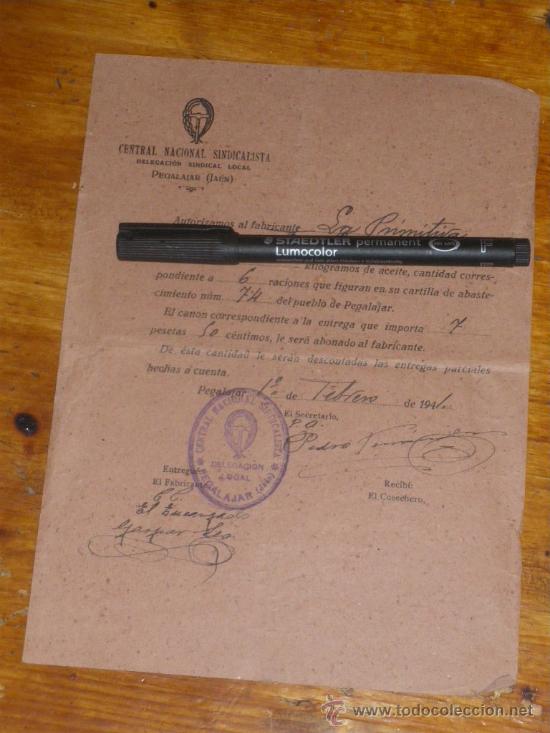 Documentos antiguos: CENTRAL NACIONAL SINDICALISTA, JAEN 1941. AUTORIZACION.