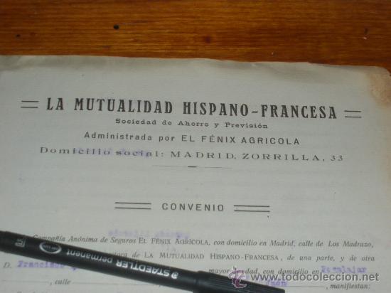 Documentos antiguos: LA MUTUALIDAD HISPANO FRANCESA, CONTRATO DE REPRESENTACION 1918. - Foto 1
